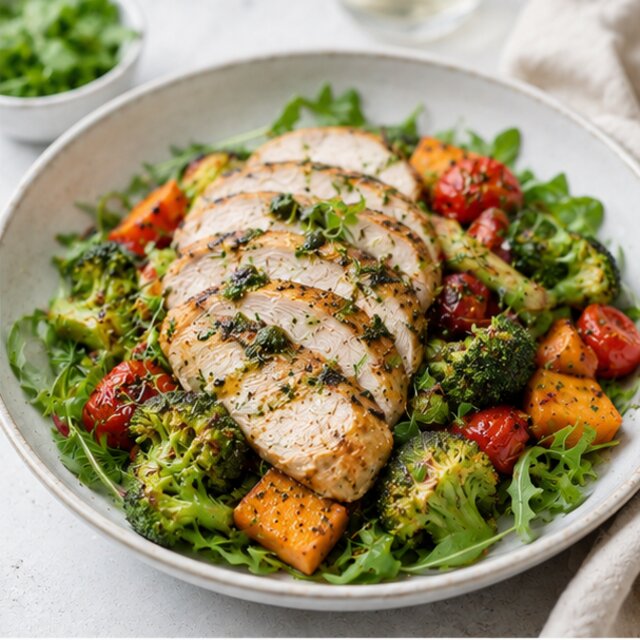Chicken breast with lentils and salad