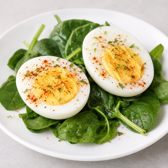 Boiled eggs with cucumbers