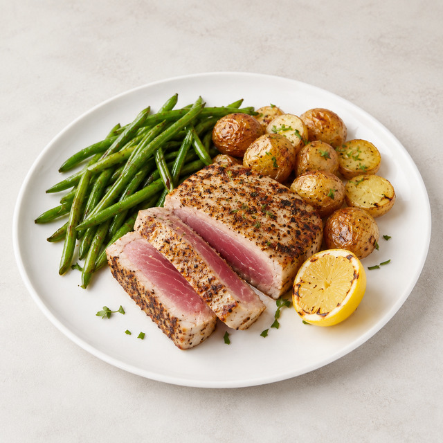 Tuna with beans and vegetable salad